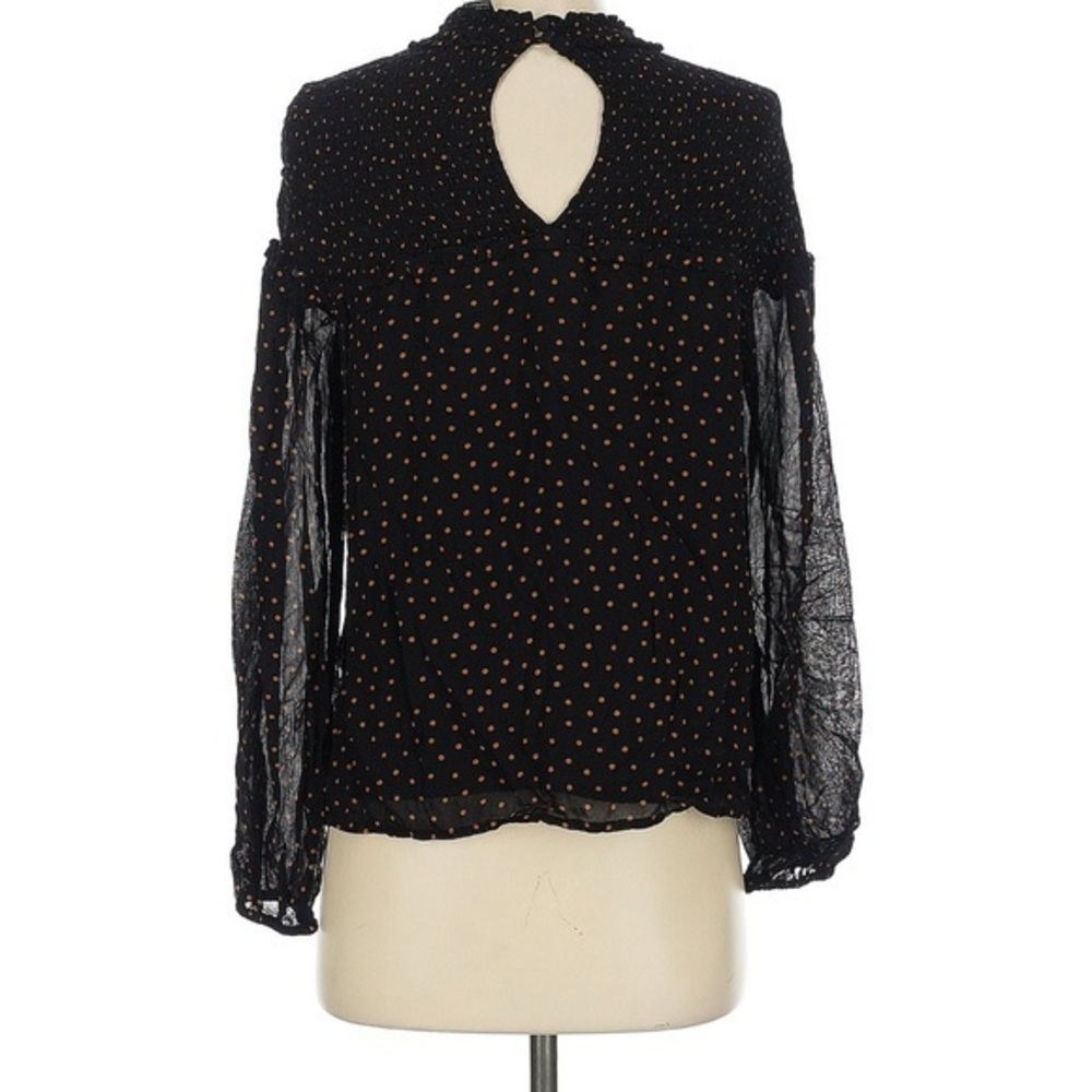 Sanctuary Black Blouse with Orange Dots – Size XS | Mock Neck | Long Sleeve Top - Picture 2 of 4
